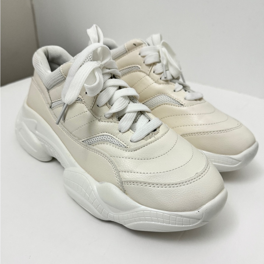 Trendy Off White Chunky Heel Sneakers - Size 8